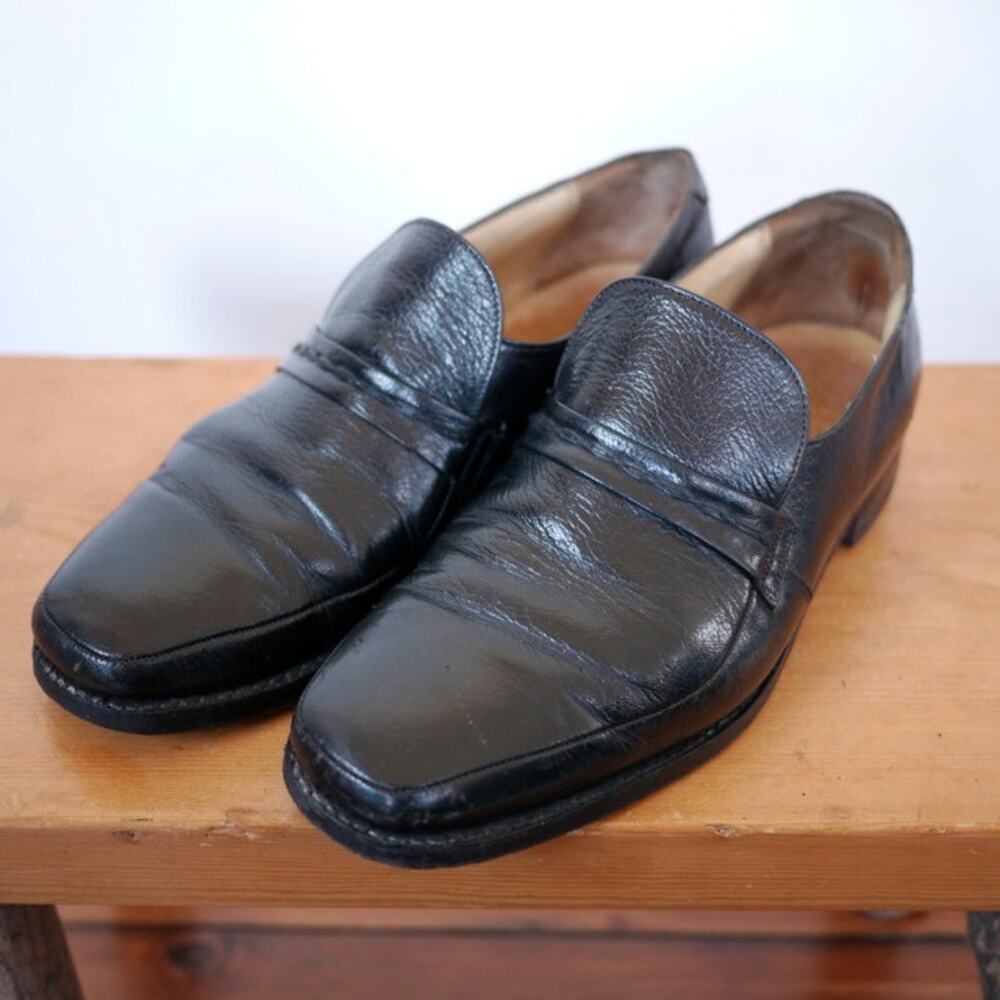 Vintage Grenson Footmaster Black Pebble Grain Leather Sole Loafers ENGLAND 7 40